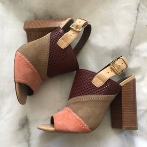 Cole Haan Color Block Peep Toe Chunky Heels